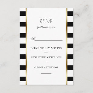 Branco preto e o ouro listram Rsvp Wedding
