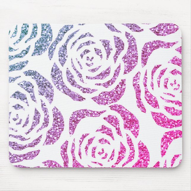 Branco roxo Mousepad dos rosas do efeito chique do (Frente)