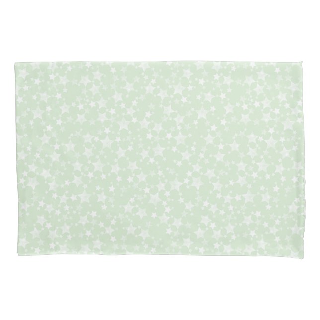 Branco sobre Mint Green | Padrão de Estrelas Lino  (Frente-Esquerda)