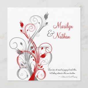 Branco, Vermelho, Cinza, Convite para Casamento Fl