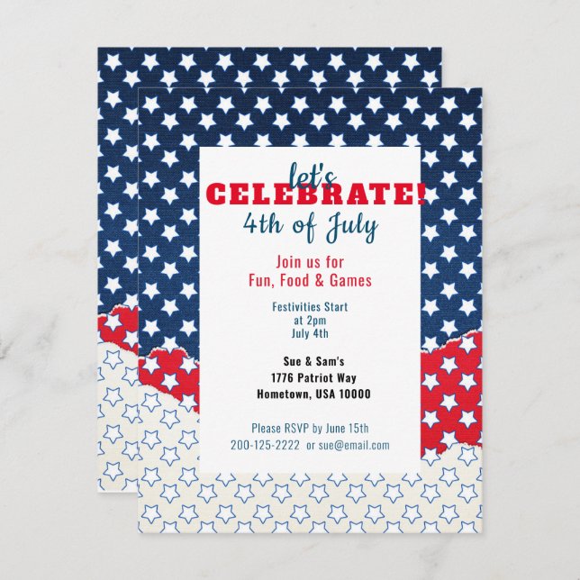 Branco vermelho e azul com estrelas 4 de julho (Frente/Verso)