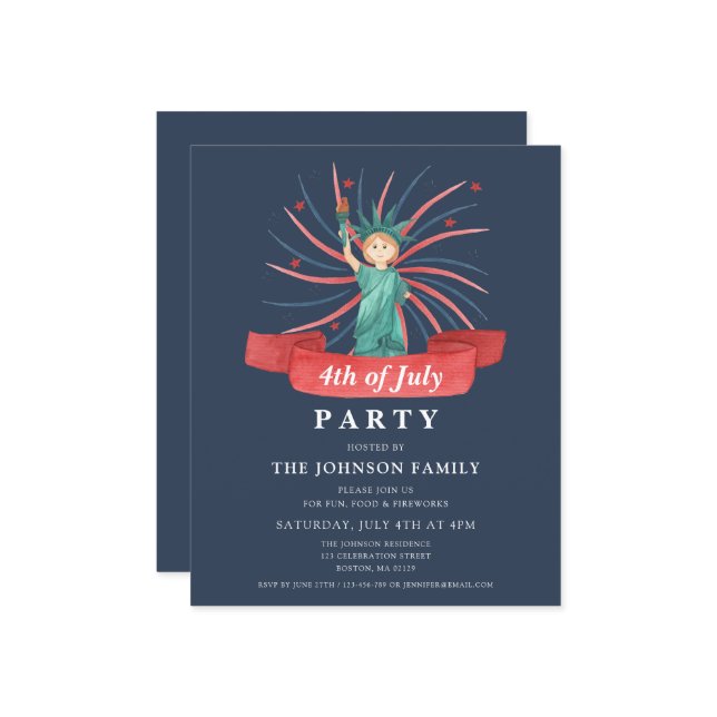 Branco Vermelho e Azul, Patriótico, Cute, 4 de jul (Frente/Verso In Situ)