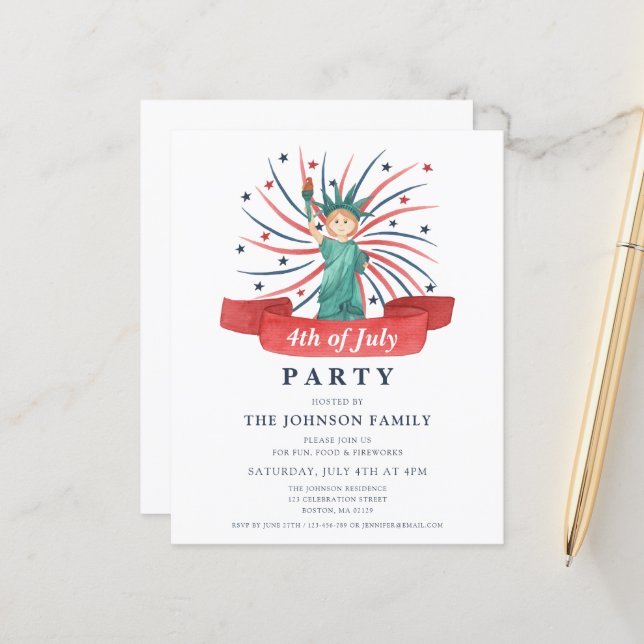 Branco Vermelho e Azul, Patriótico, Cute, 4 de jul (Frente/Verso In Situ)