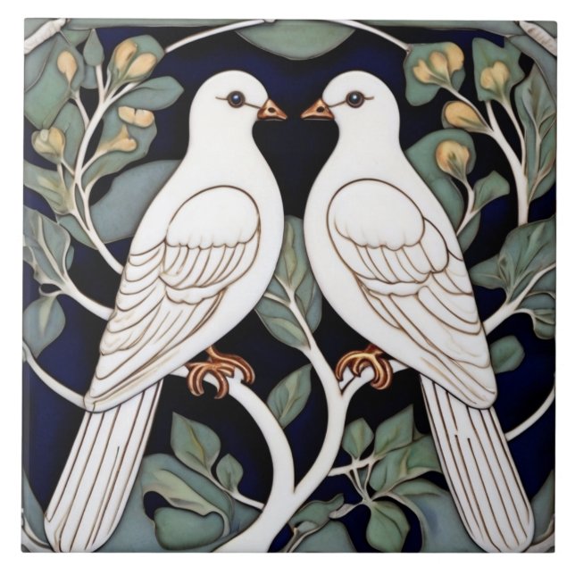 Brancos Aves Art Nouveau Dove Bird Art Deco (Frente)
