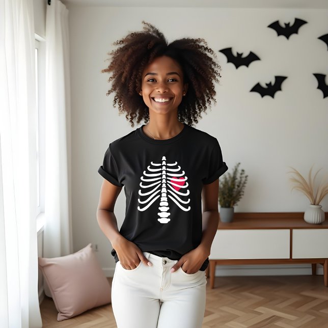 Brancos Diversos Ossos das Costelas e Halloween do (Fun White Skeleton Rib Bones & Heart Halloween Tri-Blend Shirt)