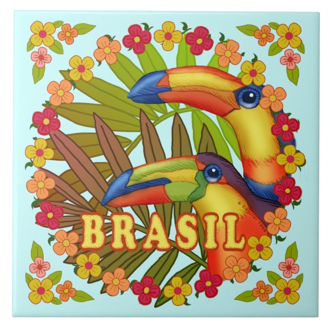 Brasil Toucans cerâmica azulejo (Frente)