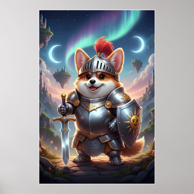 Brave Corgi Knight | Fantasy Cute Armor Art Poster (Frente)