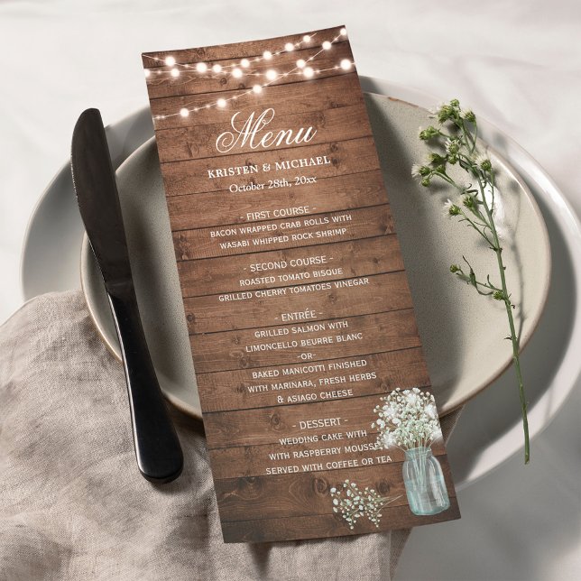 Breath Mason Jar String Lights Menu Casamento (Criador carregado)