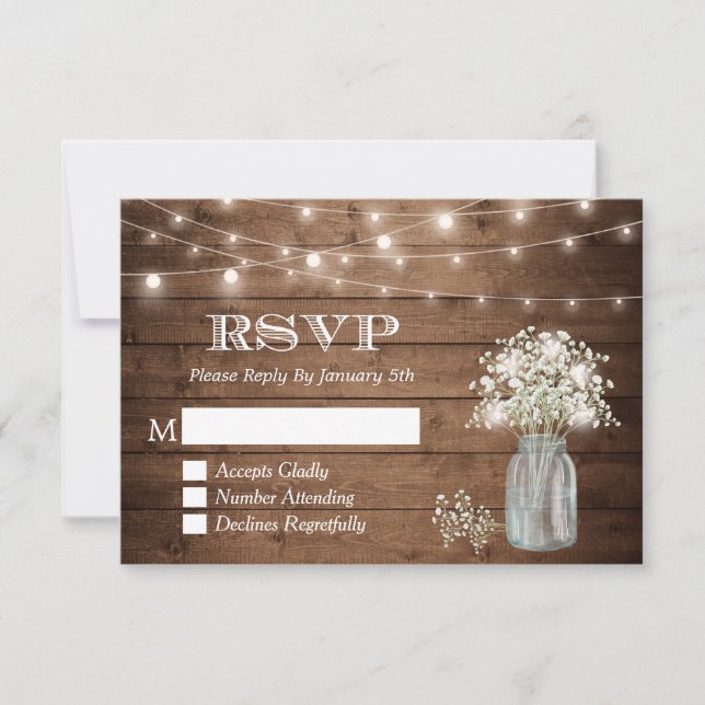 Breath Mason Jar String Luzes Casamento RSVP (Frente)