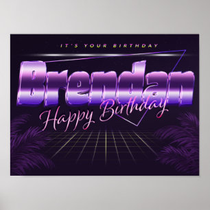 Brendan Nome Vorname lila retro Poster Geburtstag
