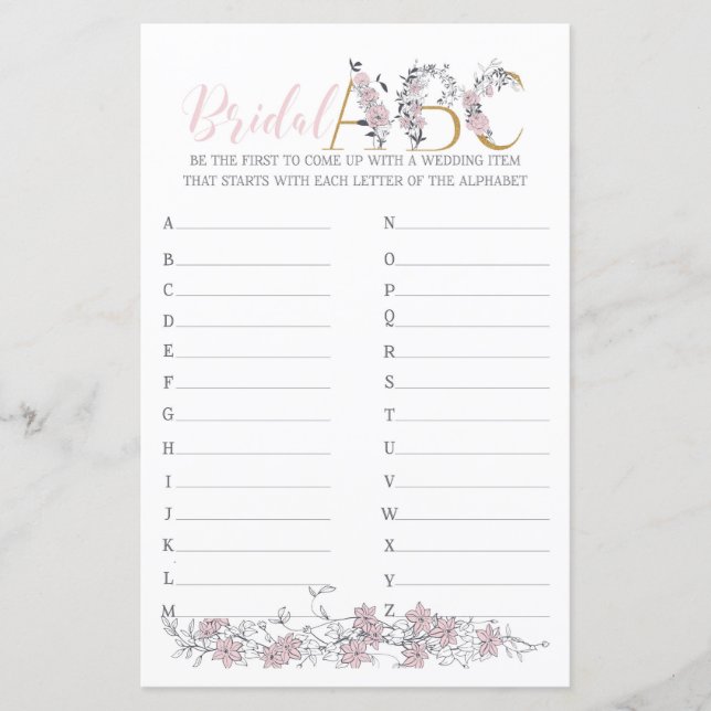 Bridal ABCs - Jogo de Chá de panela Botânico (Frente)