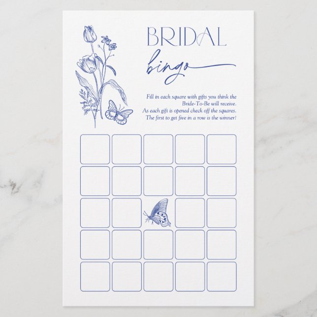 Bridal Bingo Algo Azul - Jogo do Chá Floral (Frente)