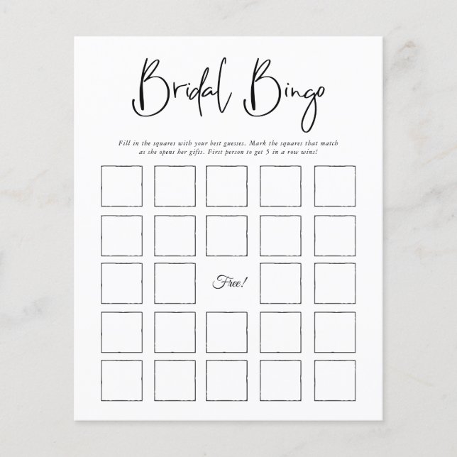 Bridal Bingo | Jogo de Chá de panela minimalista (Frente)