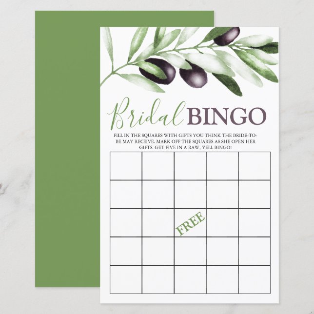 Bridal Bingo Olive Branch - Jogo de Chá de panela (Frente/Verso)