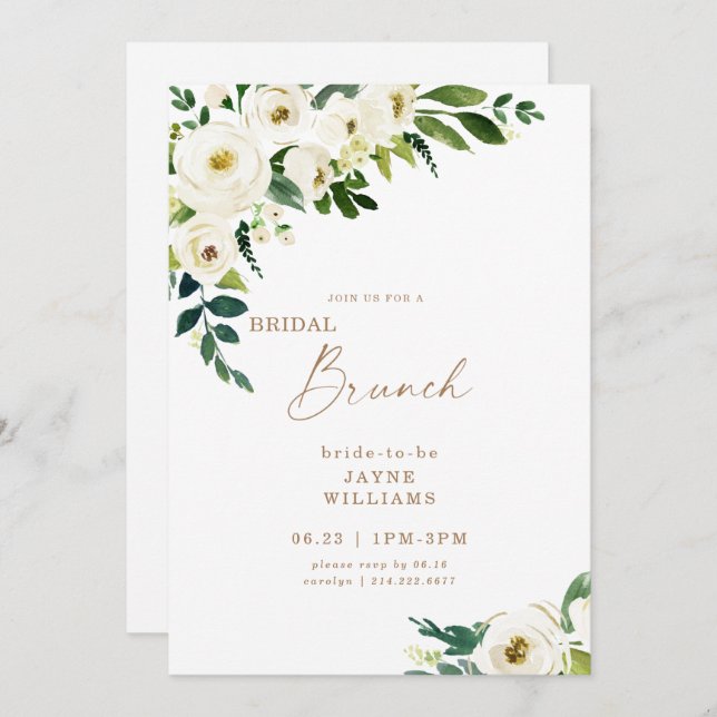 Bridal Brunch White Floral Convite (Frente/Verso)
