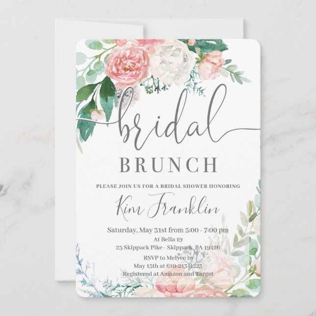 Bridal Floral Brunch, Convite para Chá Romântico (Frente)
