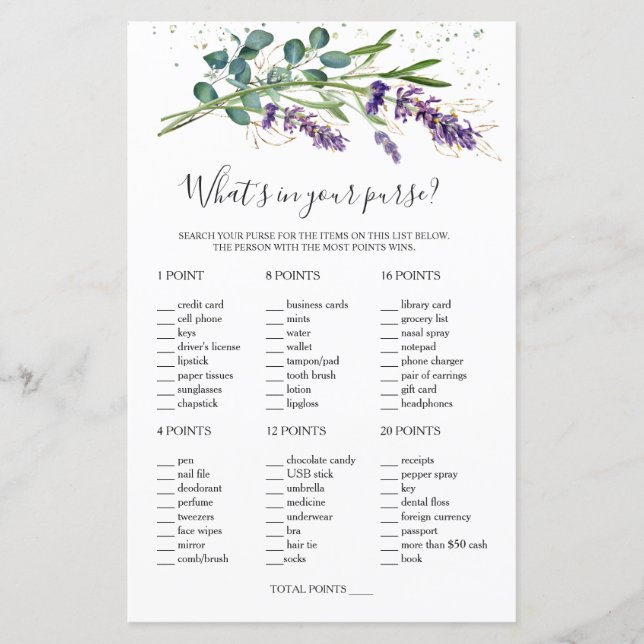 Bridal O que há em sua bolsa/papel de vanguarda (Frente)