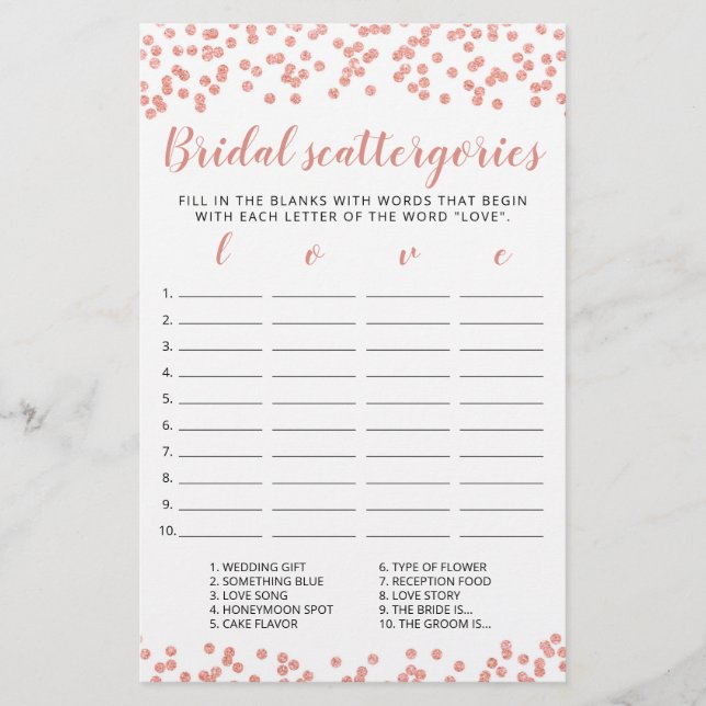 Bridal Scattergories, Chá de panela de jogo editáv (Frente)