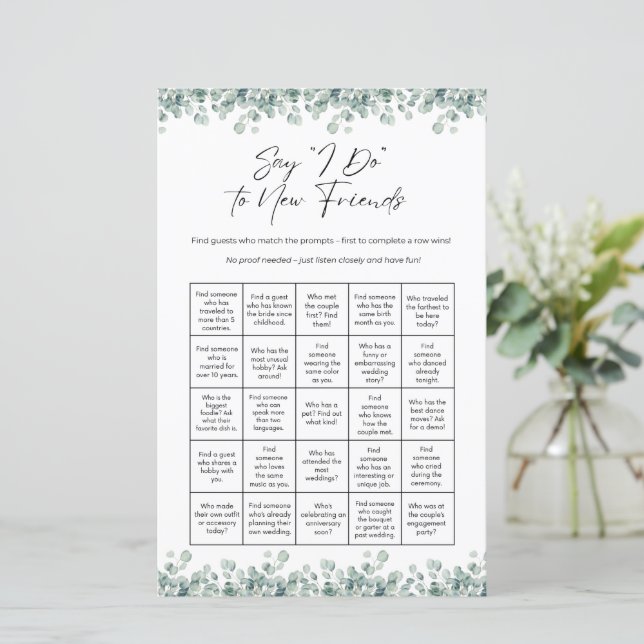 Bridal Shower Bingo Game Say I Do Game (Em pé/Frente)
