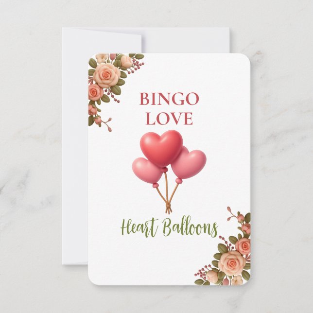 Bridal Shower Game Bingo Card – Heart Balloons (Frente)