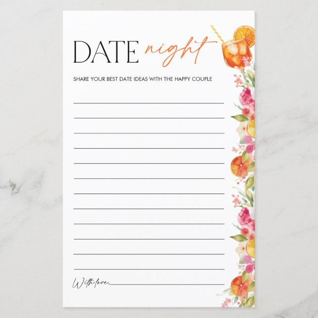 Bridal Shower Game Date Night Citrus Spritz (Frente)