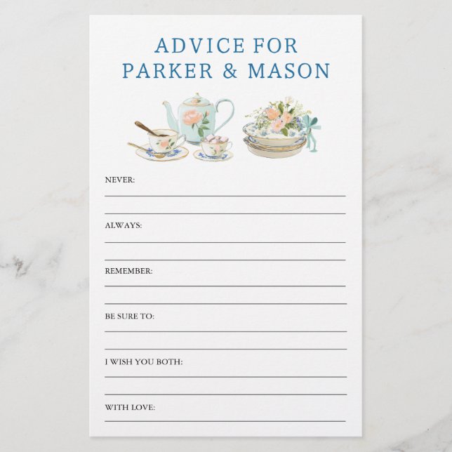 Bridal Shower Tea Party Advice and Game (Frente)