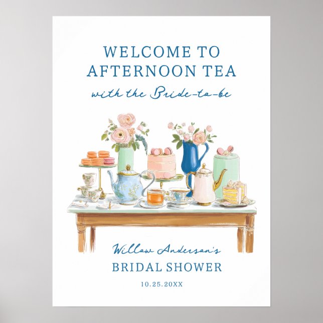 Bridal Shower Tea Party Welcome Poster (Frente)