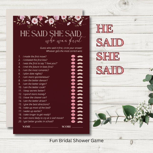 Bride in Bloom He Said She Said Bridal Shower Game (Criador carregado)