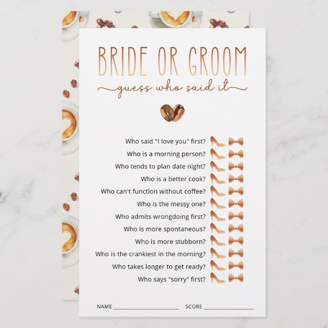 Bride or Groom Guess Who Said It Game (Frente/Verso)