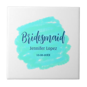 Bridesmaid azul verde aquarela adiciona nome data
