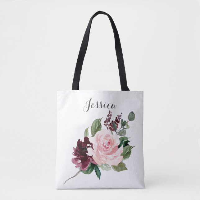 Bridesmaid Gift Personalizado Tote Bag Burgundy (Frente)