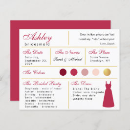Bridesmaid Information Card Modern Magenta Dourado