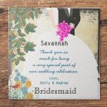 Bridesmaid Muito Obrigado, Azulejo Gown com Tree S<br><div class="desc">Um presente personalizado especial para Azulejos para agradecer a suas damas de ponte,  árvore genealógica e palhaço de Bridesmaid</div>