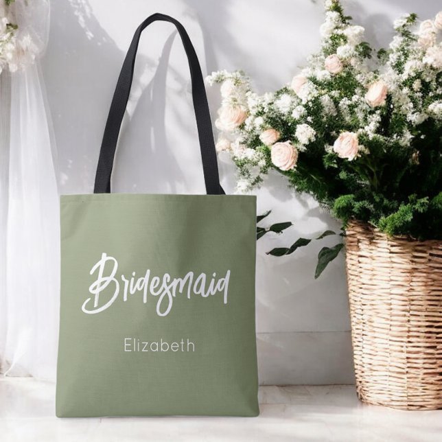 Bridesmaid Sage Green Wedding Tote Bag (Criador carregado)