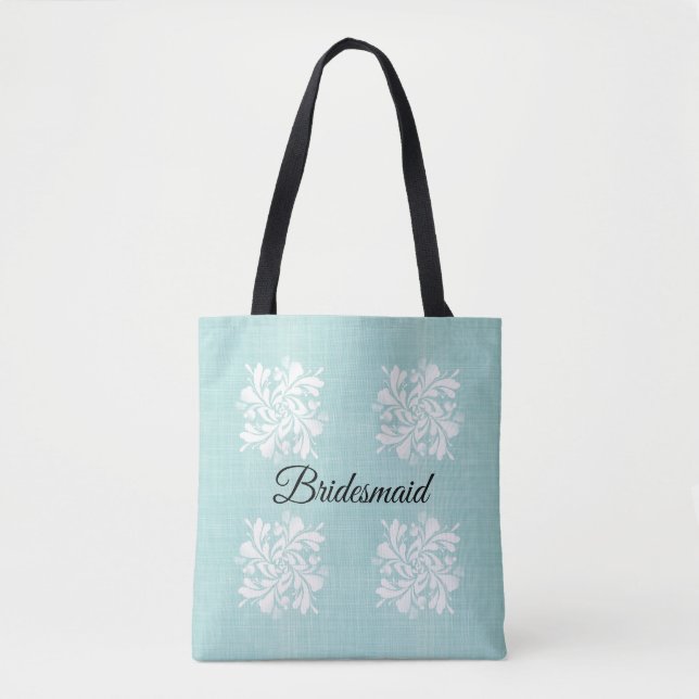 Bridesmaid Teal e White Floral Tote Bag (Frente)