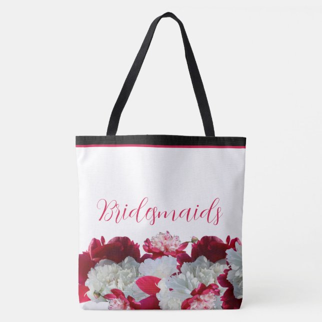 Bridesmaids Floral Peonies MultiImpressão Tote Bag (Frente)