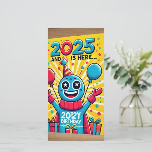 "Bright and Joyful 2025 Birthday Card - Celebrado (Em pé/Frente)