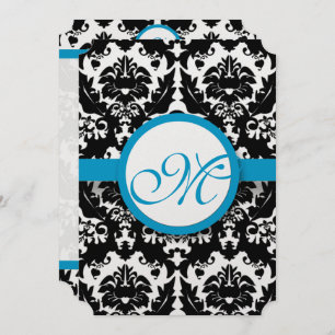 Bright Aqua Damask Heart Swirls Casamento Convite