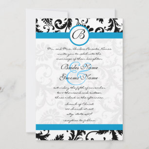 Bright Aqua Damask Swirls Convite de Casamento 5 x