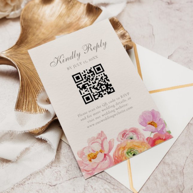 Bright Floral Wedding QR RSVP Card (Criador carregado)