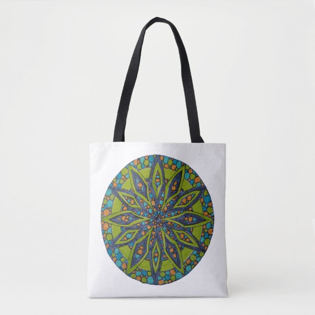 Bright Green/Navy Starburst Mandala Tote Bag (Frente)
