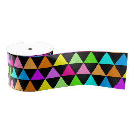 Bright Neon 80s Colors Triangles Grosgrain Ribbon
