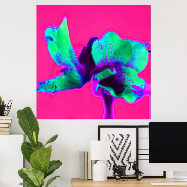 Bright Pink and Green Floral Poster Print (Escritório em casa)