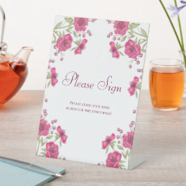 Bright Pink Rose Wedding Guest Book Sign