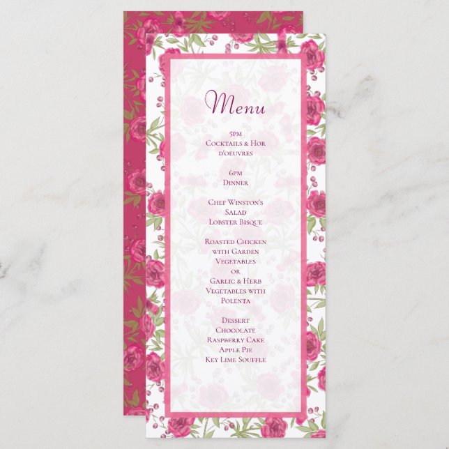 Bright Pink Rose Wedding Menus (Frente/Verso)