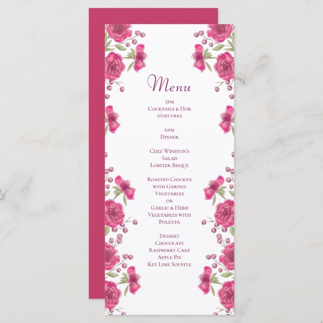 Bright Pink Rose Wedding Menus (Frente/Verso)
