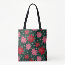 Bright Preppy Christmas Poinsettias Tote Bag