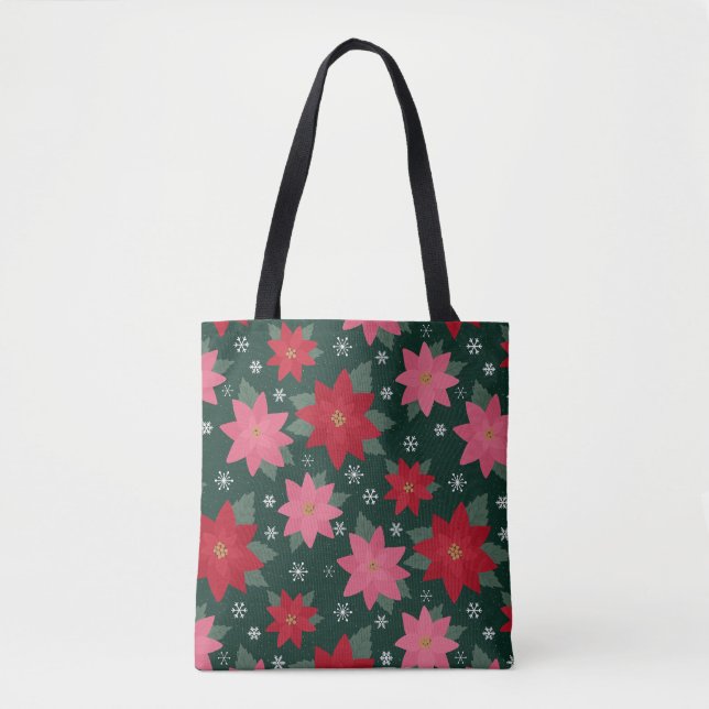Bright Preppy Christmas Poinsettias Tote Bag (Frente)