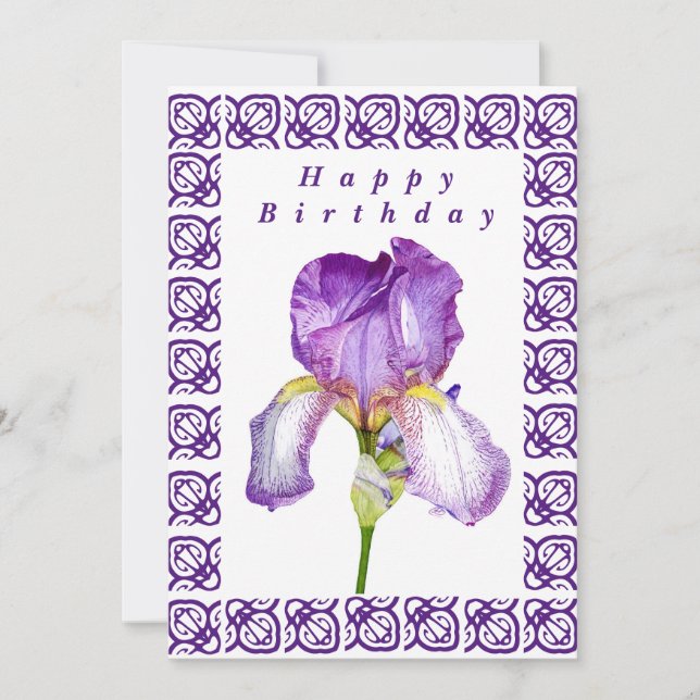 Bright Purple Iris Happy Birthday - Cartão Plano d (Frente)