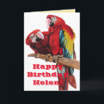 Bright Red Macaw Parrots Watercolor Cartão de Aniv<br><div class="desc">Bright Red Macaw Parrots Watercolor Card. Deixem esses lindos pássaros clarearem seu dia! Projetado a partir de uma das minhas aquarelas originais. Claro,  para colocar um sorriso no rosto dos receptores.</div>